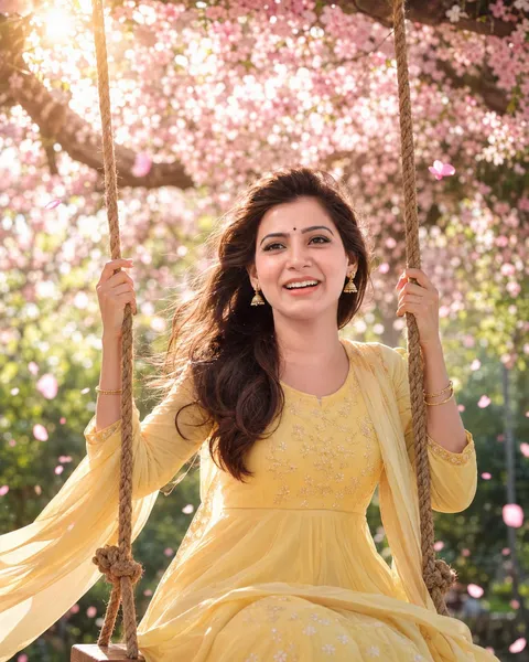 Joyful Swing Under Blossoms