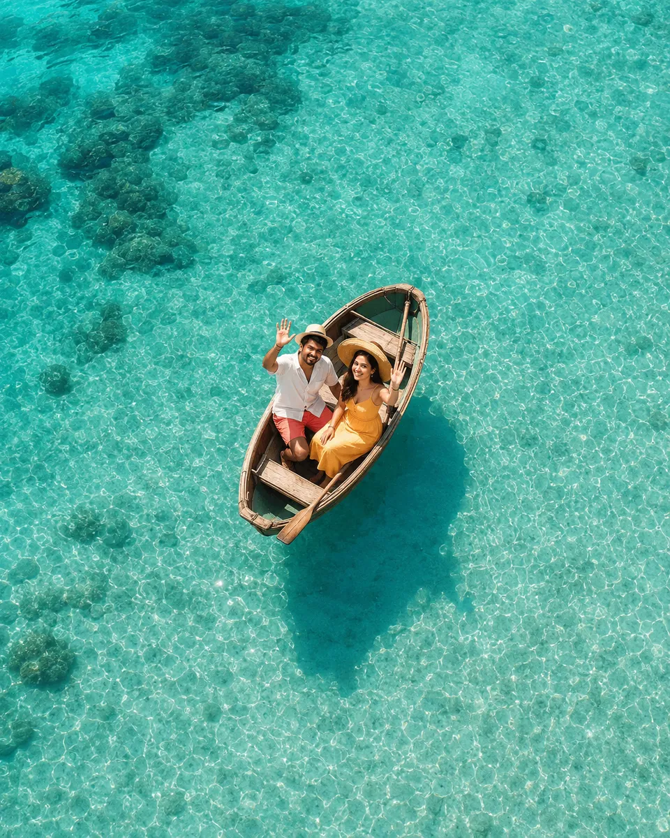 Small Boat, Turquoise Sea (Couple)