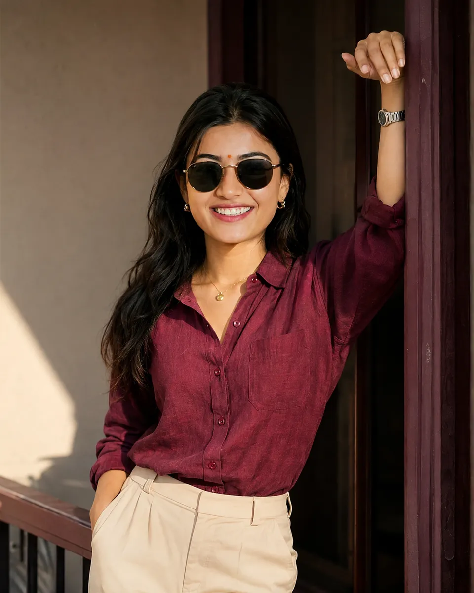 Burgundy Balcony Portrait