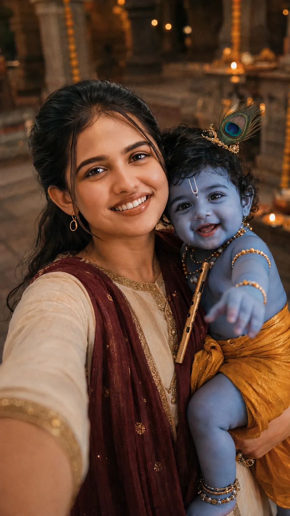 Candid Temple Selfie with Krishna