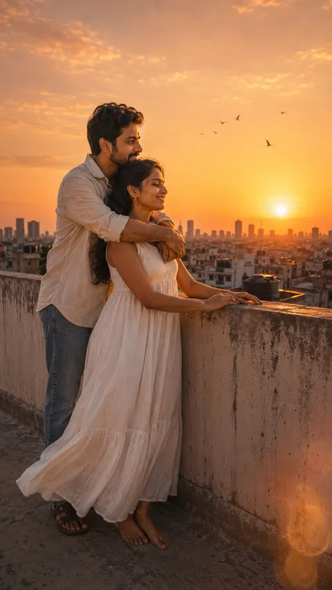 Cinematic Rooftop Couple Portrait