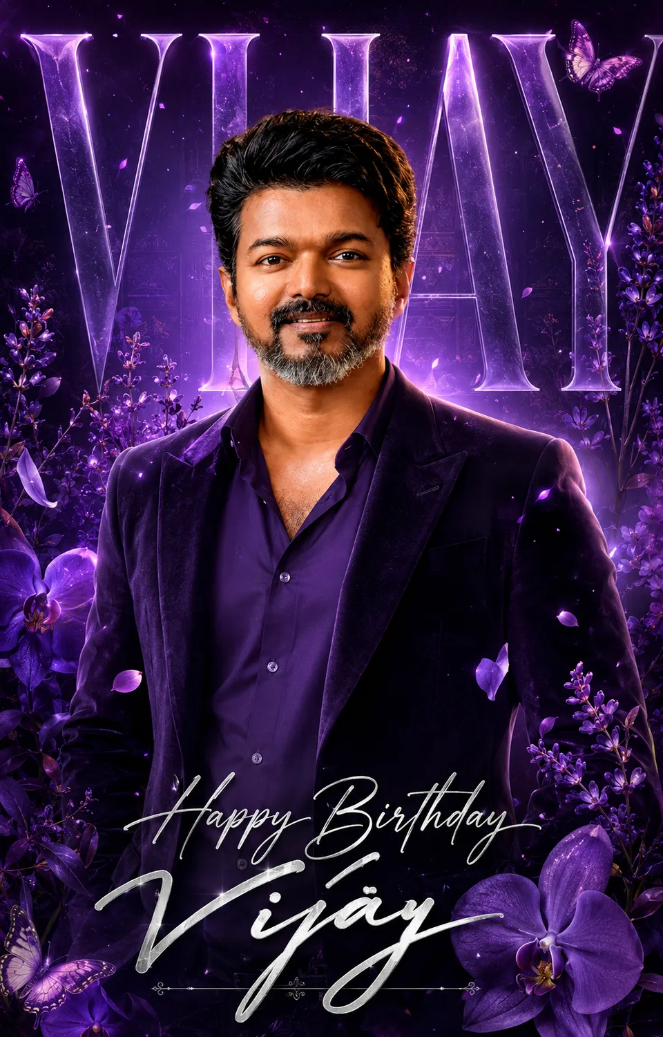 Create an ultra-luxury birthday tribute poster for Vijay in