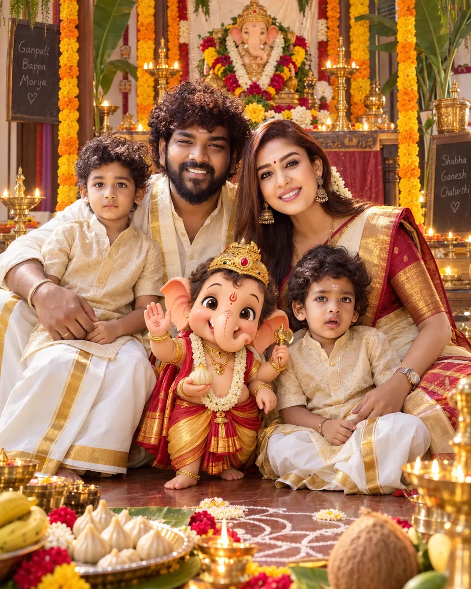 Festive Ganesh Chaturthi Family Portrait