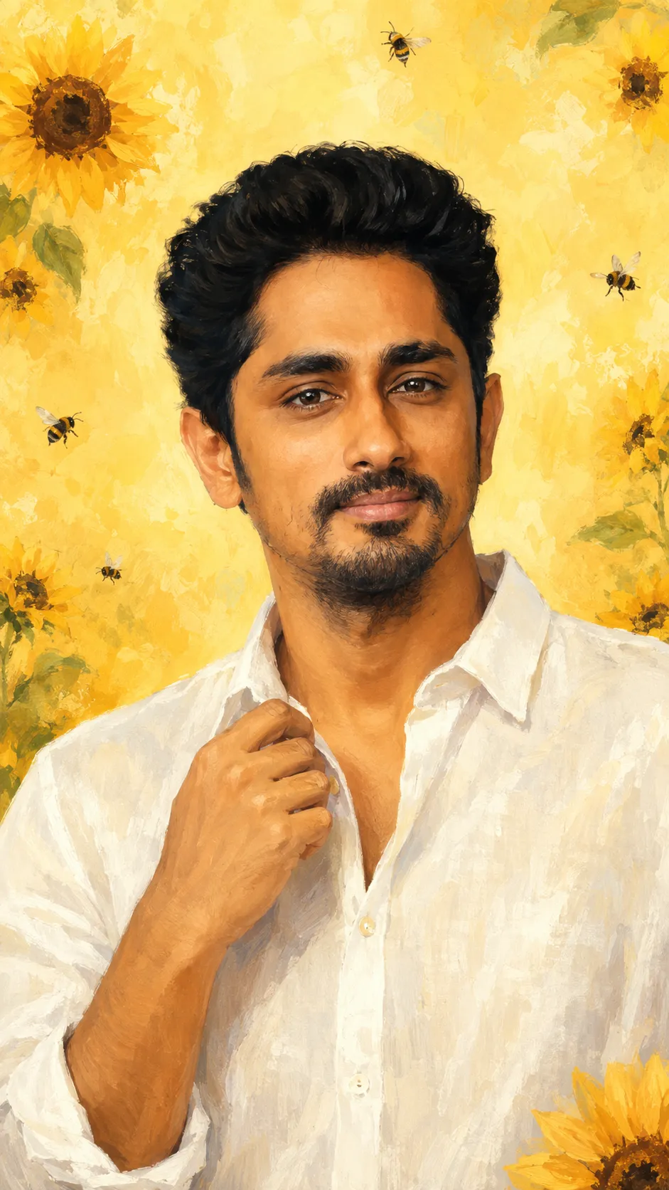 Sunflower Portrait in Gouache