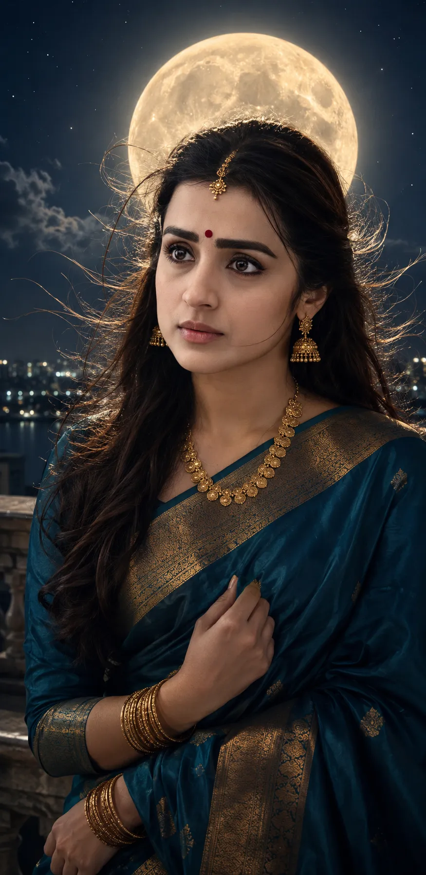 Moonlit Goddess, Blue Saree