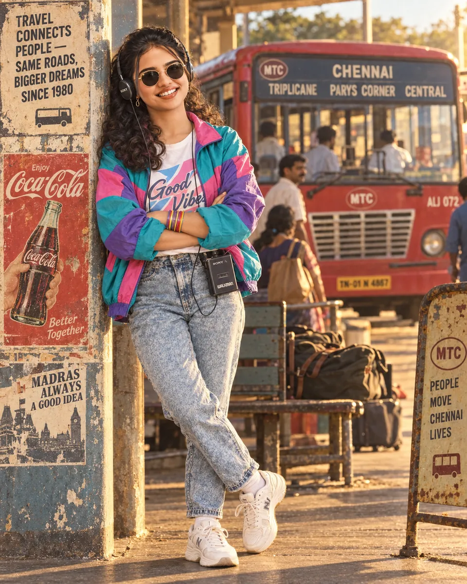 Retro 1980s Bus Stand Scene