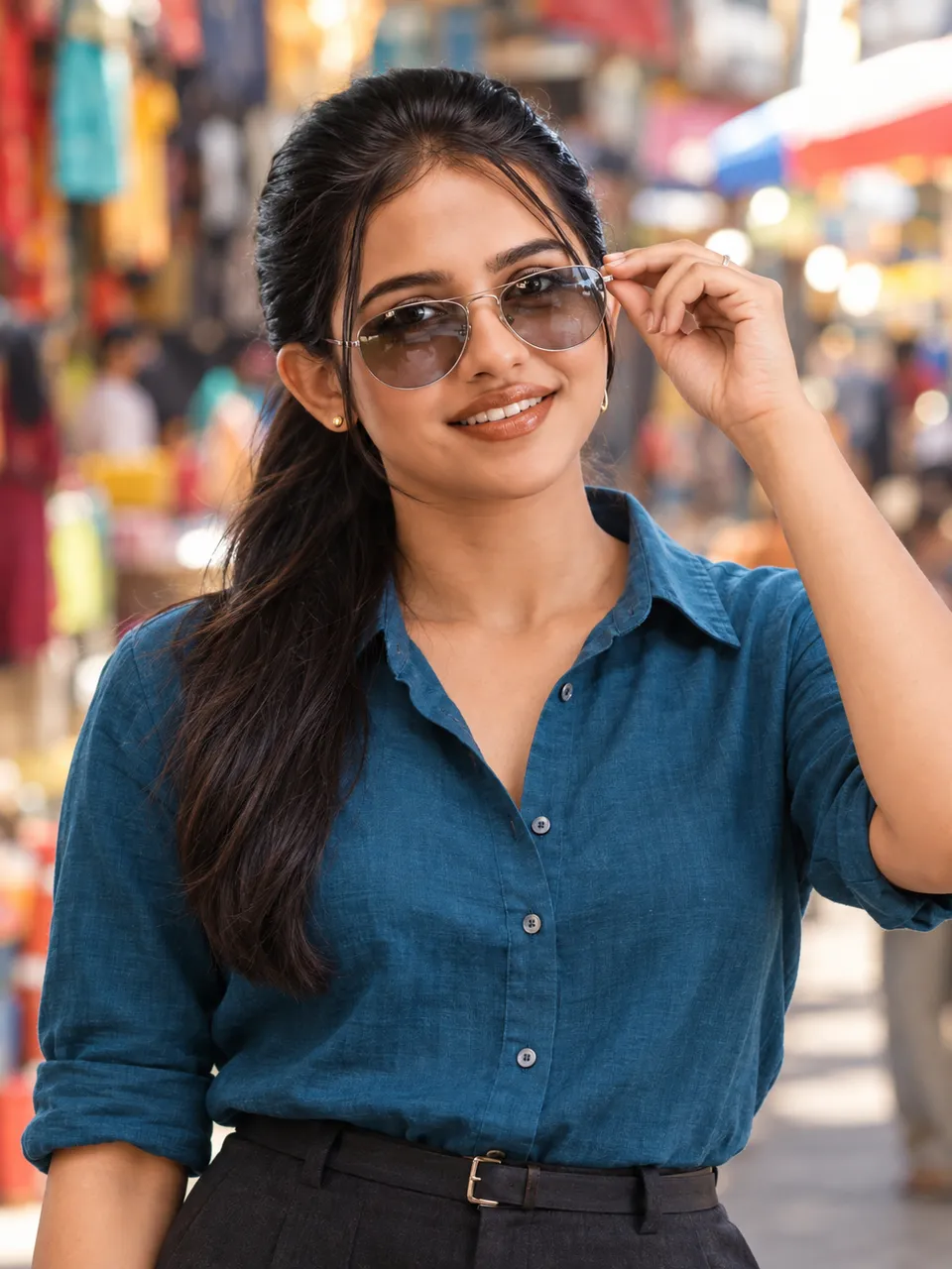 Street Style Portrait in Petrol Blue