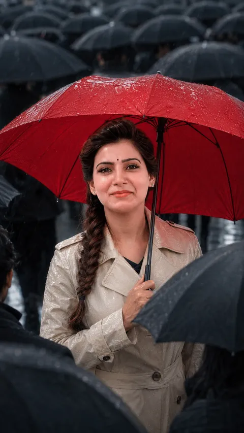 Red Umbrella in Grey Rain