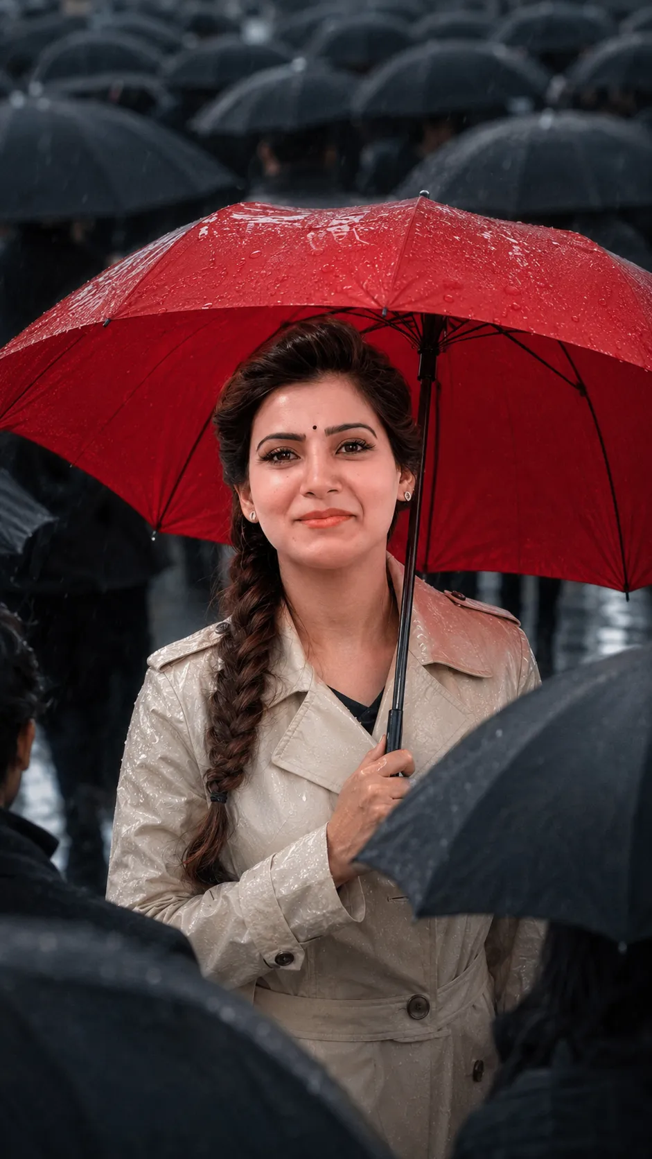 Red Umbrella in Grey Rain