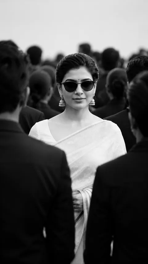 Monochrome Command in White Saree