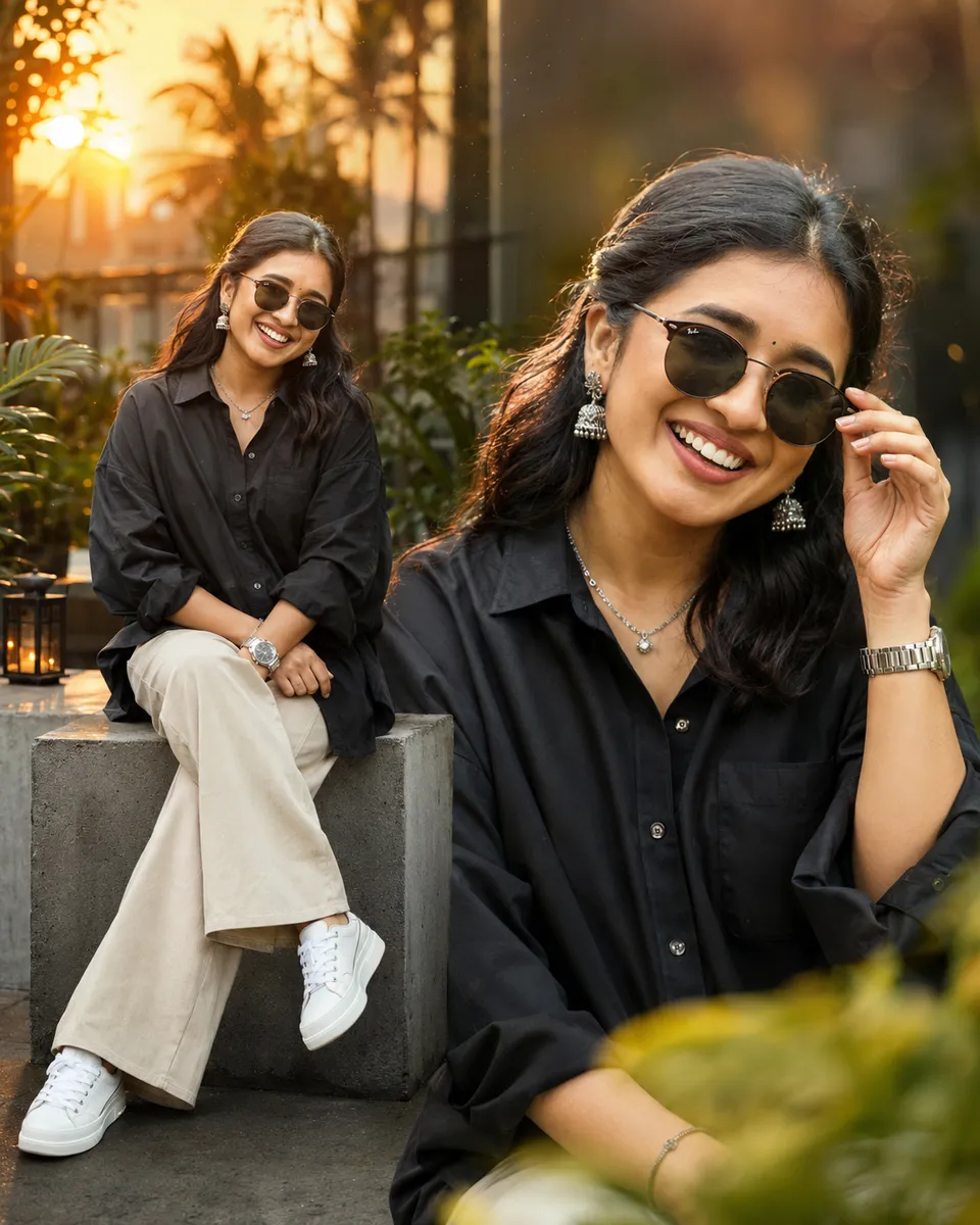 Ultra-realistic 8K dual-exposure fashion editorial portrait