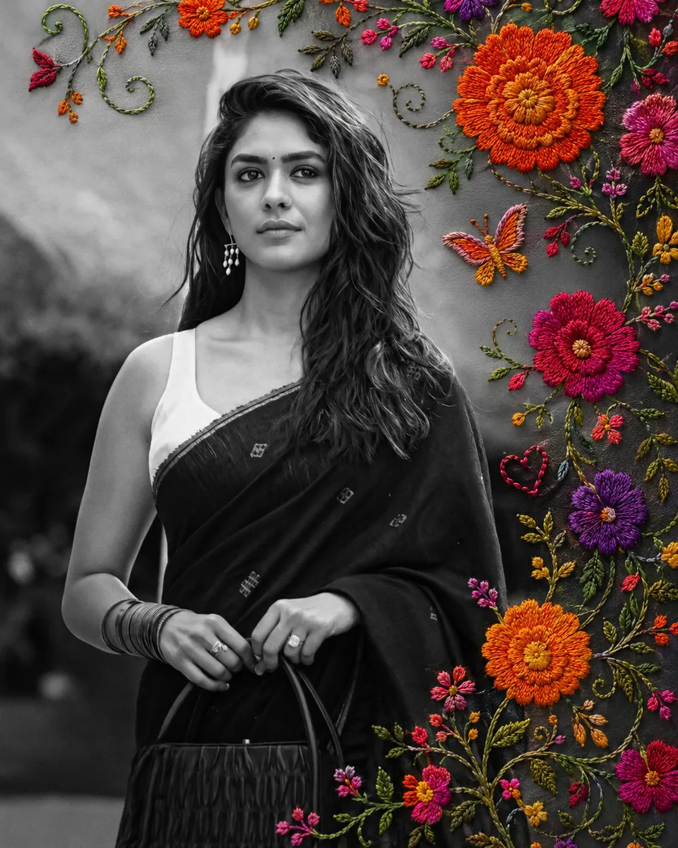 Embroidered Floral Portrait