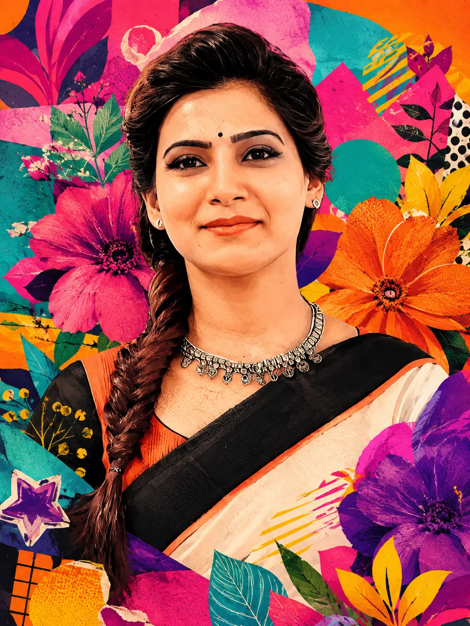 Vibrant Pop-Art Floral Portrait