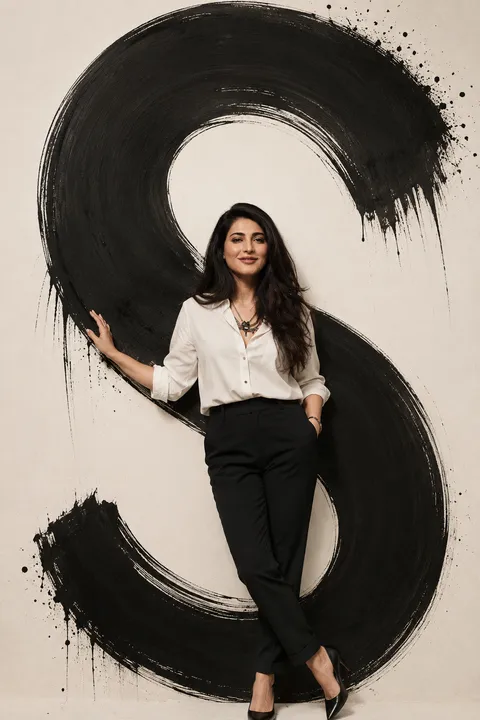 Woman in Brushstroke Letter